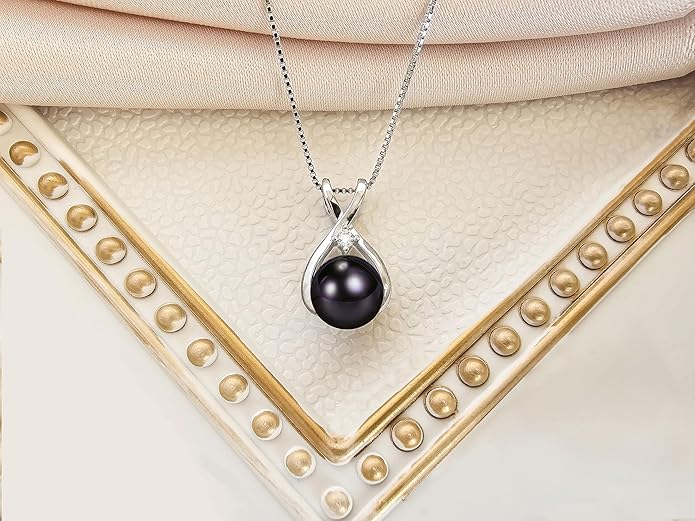 AAA+ 9mm Natural Black pearl necklace for women - Real pearl necklaces for women (18k gold platted 925 sterling Silver)- Wedding anniversary's gift for wife - Luxury birthday gifts for woman - Birthday gift for wife