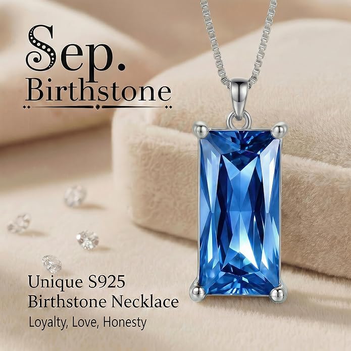 Minimalist Square 8mm×16mm Birthstone Sterling Silver Necklace - Hypoallergenic, Lightweight, Gift for Her