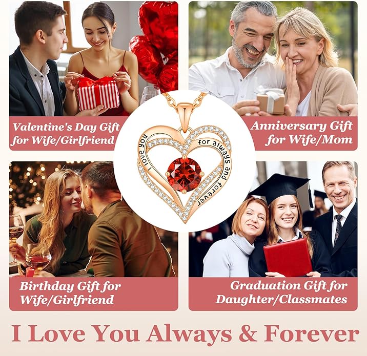 CDE Valentine's Day Gift Forever Love Heart Necklaces for Women, Wedding Anniversary, Birthday Mothers Christmas Day Gifts for Mom, Mother, Wife, S925 Silver Jewelry with Birthstone Pendant