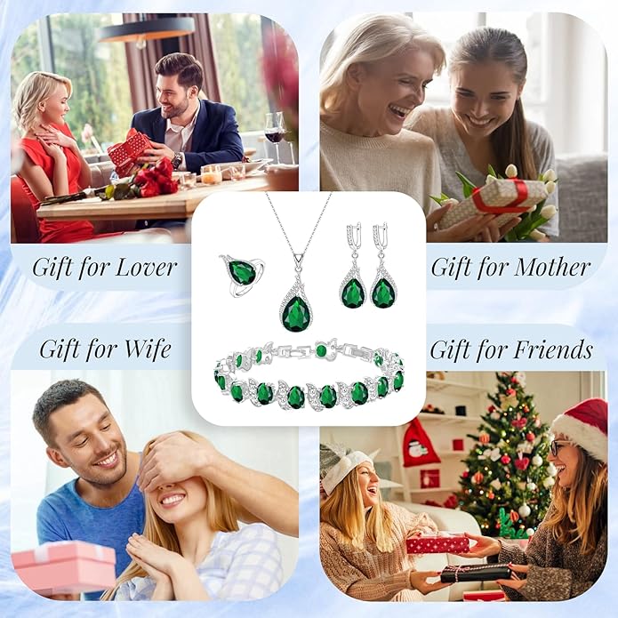 GZWHD Jewelry Set for Women CZ Earrings Necklace Ring Bracelet Set Prom Party Wedding Jewelry Gift for Mother Friend Wife