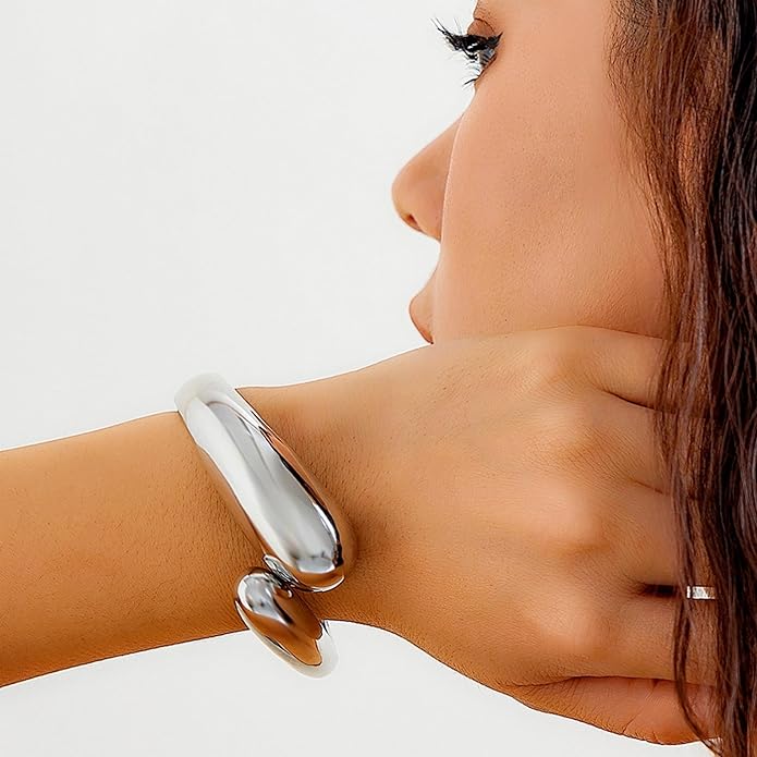 Gold/Silver Cuff Bangle Bracelets For Women Chunky Waterdrop Twisted Hinged Bangle Bracelets Minimalist Arm Cuff Bracelet Jewelry Gifts