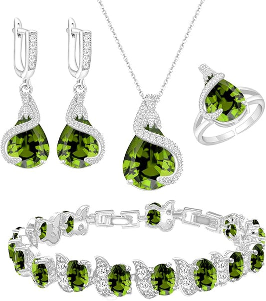 GZWHD Jewelry Set for Women Water Drop Cubic Zirconia Artificial Crystal Earrings Pendant Necklace Open Ring Tennis Bracelet Wedding Anniversary Birthday Engagement Gift for Bridesmaid Wife Girlfriend Friend