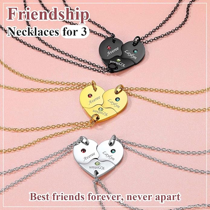 FindChic Personalized Matching BFF Necklace for 2/3/4/5/6 Puzzle Name Heart Pendant Stainless Steel Couple Necklace Set Customized Necklaces for Teen Girls