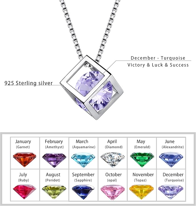 Aurora Tears Birthstone Necklace/Earring 925 Sterling Silver Women Cross/3D Cube/Cresent Moon Birth Stone Jewelry Mens Birthday Gift Anniversary Present