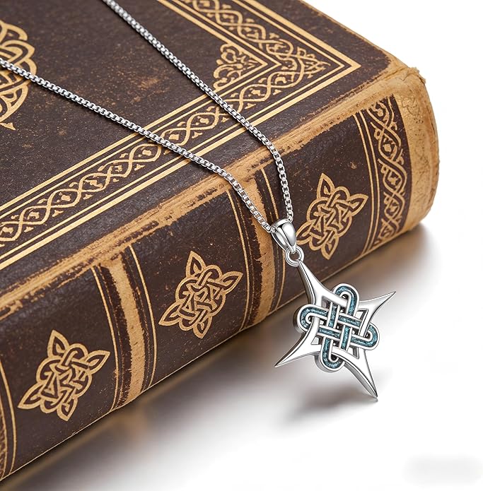 Genuine Turquoise Celtic Knot Necklace,925 Sterling Silver Native American Boho Western Pendant Real Gemstone Jewelry Birthdays Gift for Women Celtic Lover