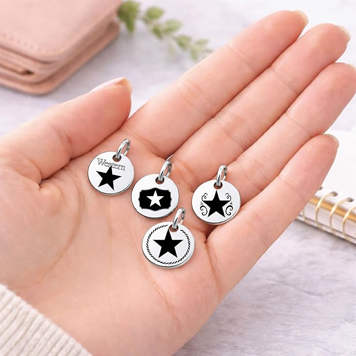 SM Design Western Charm Set of 4 – Stainless Steel Western Charms for Bracelets & Necklaces – Cowgirl, Ranch & Country Style Jewelry Charms – Western Gift for Women & Moms