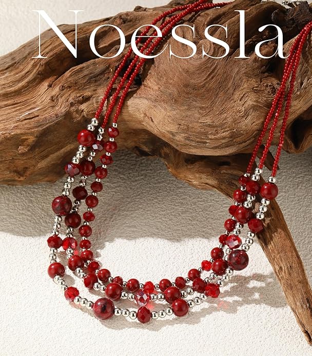Noessla Beaded Statement Necklaces for Women Layered Chunky Bead Necklace Fashion Costume Jewelry Gifts for Mom