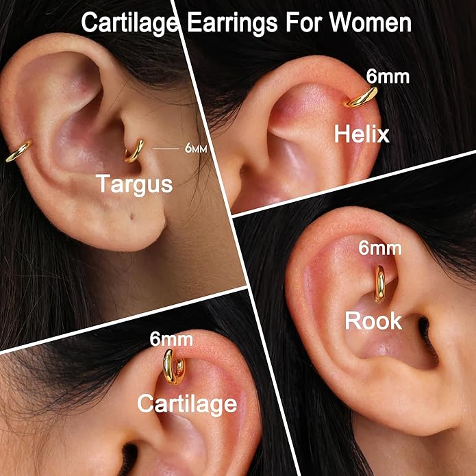 Small Gold Huggie Hoop Earrings Set for Women Men Hypoallergenic 14K Plated Stack Cartilage Earrings, Multiple Piercing Lightweight Mini Thin Cute Dainty Trendy Jewelry Set Christmas Gifts for Women