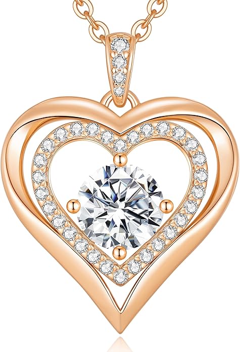 Valentine's Day Gift Moissanite Heart Pendant Necklaces for Women, 925 Sterling Silver Necklace Engraved with 'I LOVE YOU', Ideal Anniversary Birthday Jewelry Gifts for Mom Wife Girlfriend Daughter Her