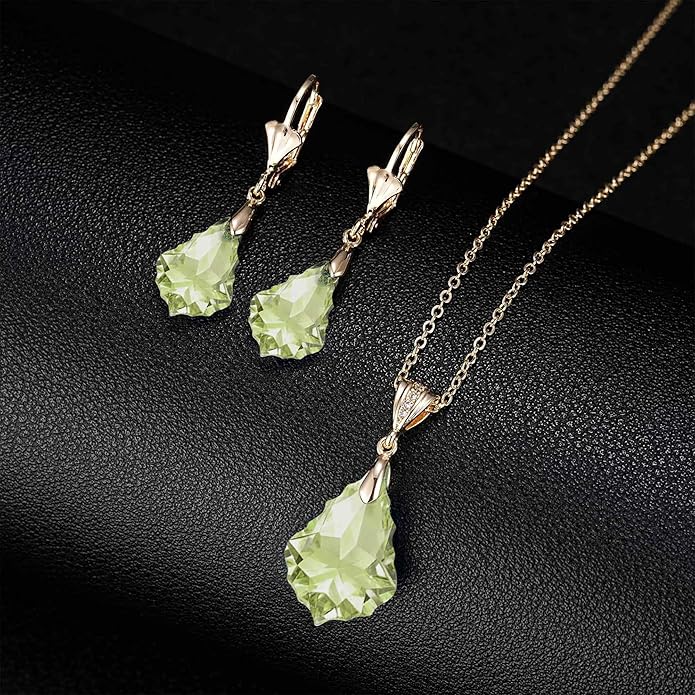EVEVIC Austrian Crystals Baroque Pendant Necklace Earrings for Women 14K Gold Plated Hypoallergenic Leverback Drop Dangle Earrings Jewelry Set