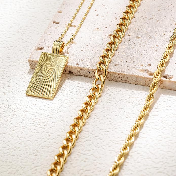 Women's Multi-Layered Gold Necklace, Stackable Delicate 14K Gold Plated Fashion Round Multi Layers Pendant Necklace, Gold Jewelry Set Gifts
