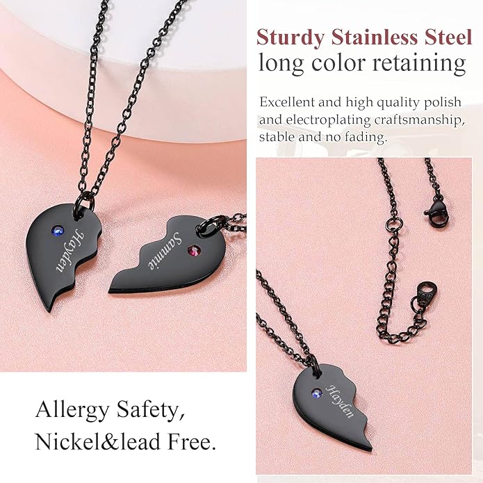 FindChic Personalized Matching BFF Necklace for 2/3/4/5/6 Puzzle Name Heart Pendant Stainless Steel Couple Necklace Set Customized Necklaces for Teen Girls