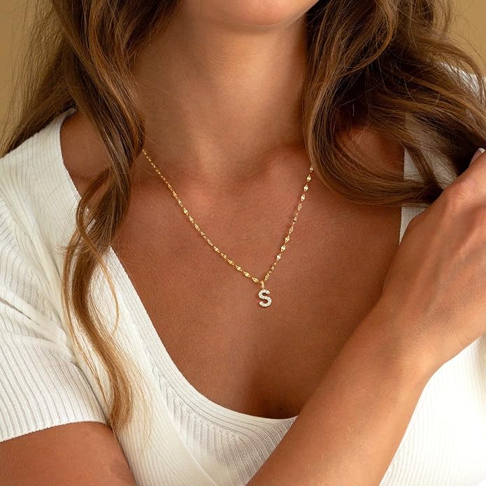 Initial Necklaces for Women,14K Gold Plated Necklaces, A-Z Letter Pendant Charm Necklace Trendy Dainty Hypoallergenic CZ Custom Personalized Name Necklace Gold Jewelry Birthday Christmas Gift for Her