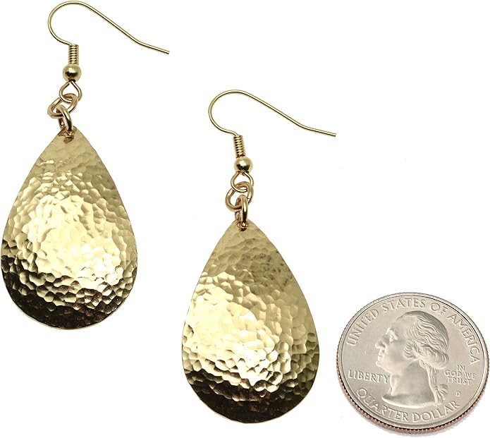 Small Hammered Nu Gold Brass Tear Drop Earrings By John S Brana Handmade Jewelry Durable Brass Earrings