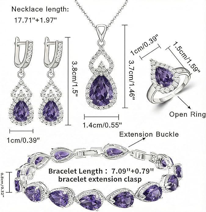 Classic Jewelry Set—Perfect for Weddings, Galas, and Everyday Wear—Includes Bracelet, Ring, Pendant Earrings, and Necklace ，Birthday Gift for Mother/Wife/Sister/Best Friend
