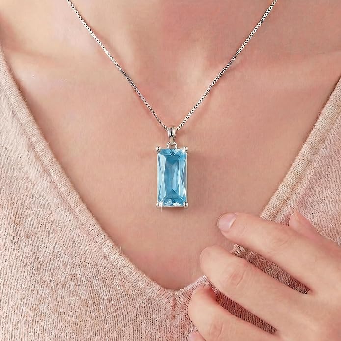 Minimalist Square 8mm×16mm Birthstone Sterling Silver Necklace - Hypoallergenic, Lightweight, Gift for Her