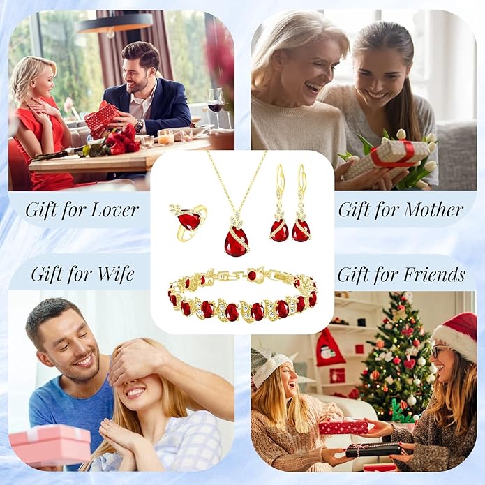 GZWHD Jewelry Set for Women CZ Earrings Necklace Ring Bracelet Set Prom Party Wedding Jewelry Gift for Mother Friend Wife