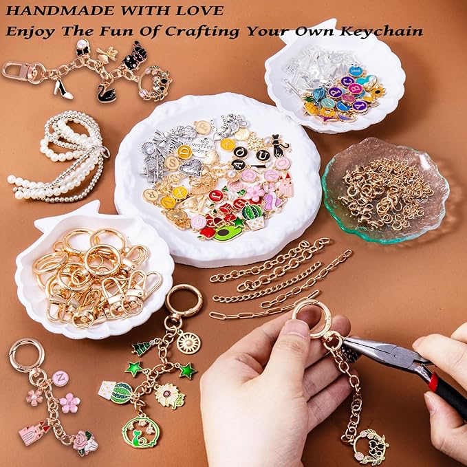 Wurosi 325Pcs Charms Lip Gloss Keychain Making Kit, Including 20 Keychain Clips 25 Extender Chain 118 Charms Jewelry Plier, Bag Charm Kit, Keychains Making Supplies for Jewelry Making,Christmas Gifts