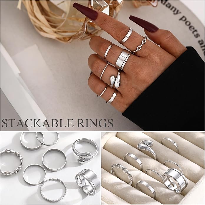 Valentines Gifts -56 Pcs Gold Jewelry Set for Women with 5Pcs Layered Necklace, 5Pcs Layered Necklace, 12 Bracelets, 4 Hoop Earrings, 8 Stackable Rings, 10 hairpins, 12 Studs Earrings Jewerly set for Women