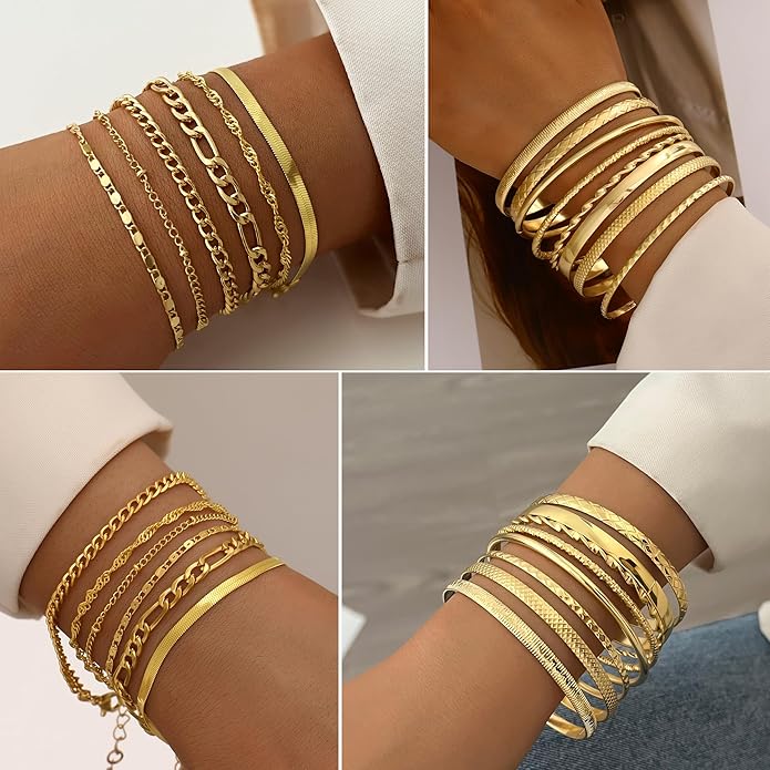 FANDY 137 Pieces Gold Jewelry Set for Women, 12 Necklace, 14 Bracelet, 21 Earrings, 24 Knuckle Rings, 66 Hair Accessory Gold Plated Jewelry Set for Women Gift