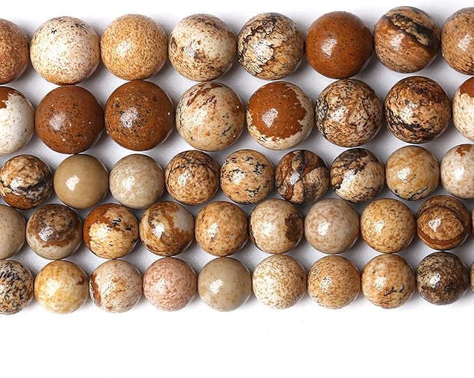 Natural Picture Jaspers Stone Beads Round Smooth Gemstones Loose Spacer Beads for Jewelry Making DIY Necklaces Bracelets 8mm 46pcs 15"