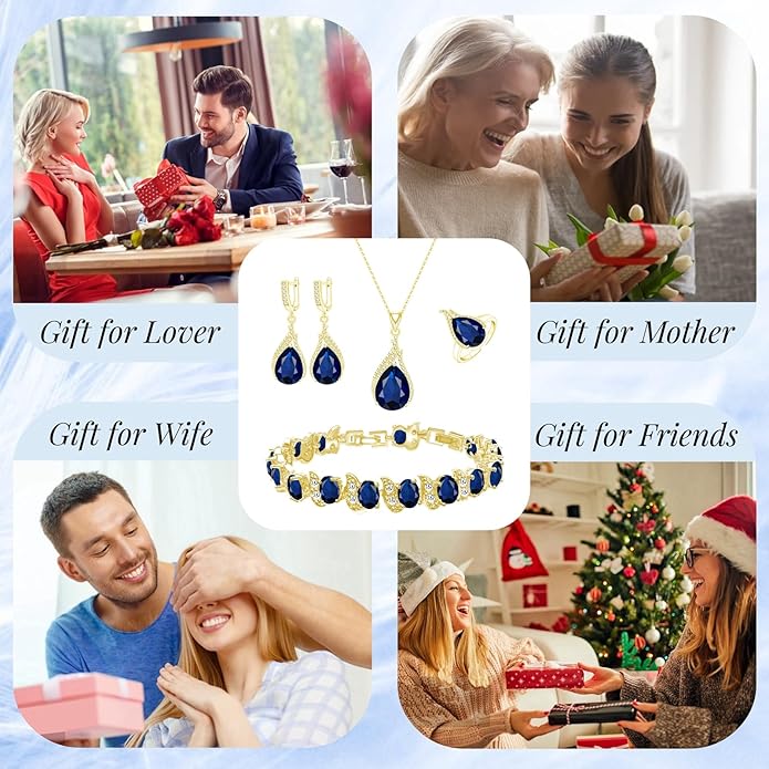 GZWHD Jewelry Set for Women CZ Earrings Necklace Ring Bracelet Set Prom Party Wedding Jewelry Gift for Mother Friend Wife