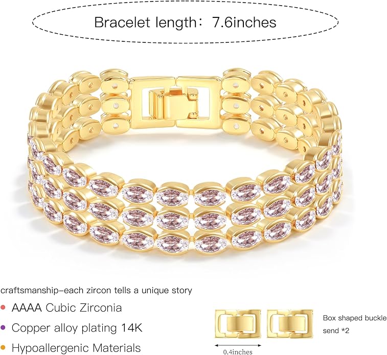 14K Gold Plated Women’s Tennis Bracelet – Sleek CZ Line Bracelet, Fits 6.0"–7.2" Wrist – Sparkly Everyday Jewelry Gift, Contemporary Tennis Bracelets for Women