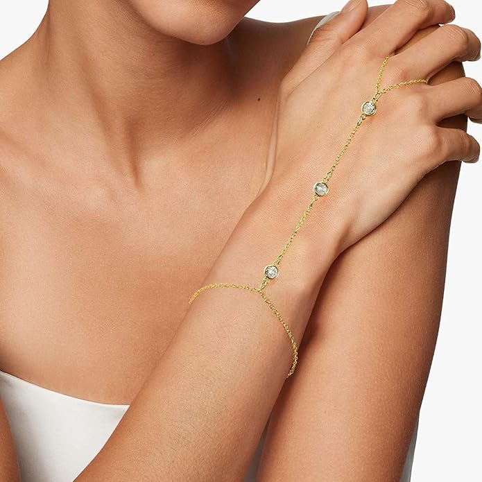 Hand Chain Bracelet, Adjustable Hand Jewelry Chain Bracelet with Ring, Trendy Gold Handchains Jewelry