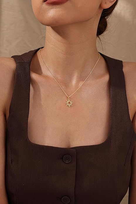 CHESKY Layered Necklaces for Women Trendy, Dainty 14k Gold Plated Pendant Necklace Layering Necklace for Women Non Tarnish Hypoallergenic Sun Gold Necklace Stack Gold Jewelry for Women Gifts