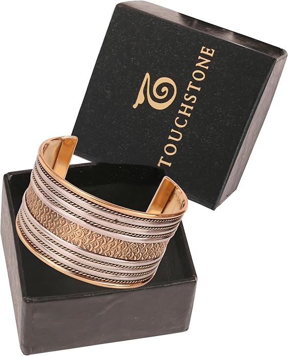 Touchstone Indian Bollywood Handcrafted Slip In Easy To Wear Stylish Wrist Enhancer Designer Broad Jewelry Cuff Bracelet For Women and Men.