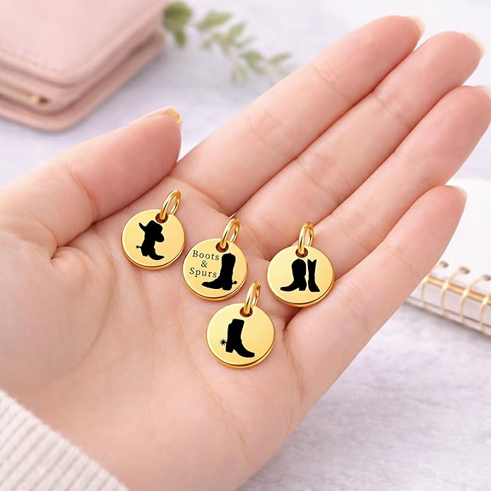SM Design Western Charm Set of 4 – Stainless Steel Western Charms for Bracelets & Necklaces – Cowgirl, Ranch & Country Style Jewelry Charms – Western Gift for Women & Moms