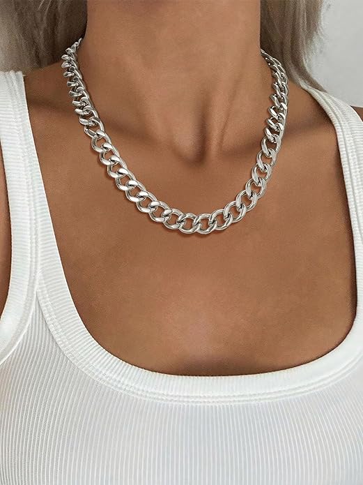 ChainsPro Cuban Link Chain for Women,Stainless Steel Chunky Necklace Silver/Gold Plated Thick Chain Choker, 12/16/20 mm Width,18" and 20" Punk Hip Hop Trendy Non Tarnish Jewelry Gifts
