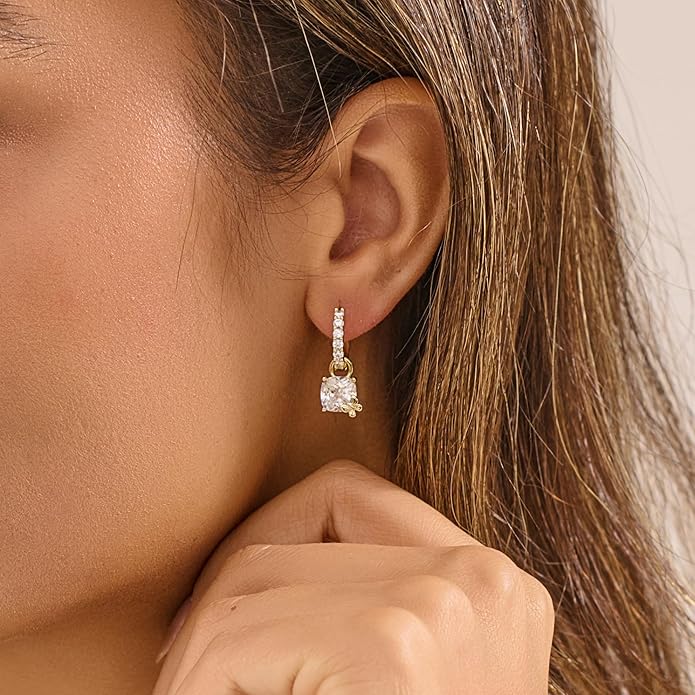 YOIHUR Cute Gold Hoop Earrings for Valentine's Day, 14K Gold Plated Hypoallergenic Jewellery CZ Huggie Drop Earrings, Bear Butterfly Ladybug Joker Heart Pendants Earring Jewelry Gifts for Women