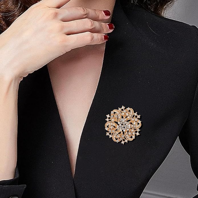 Wedding Party Sprial Flower Crystal Rhinestone Brooch Pin for Women Jewelry