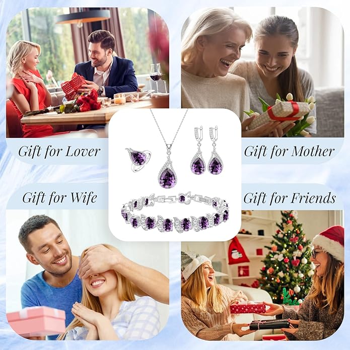 GZWHD Jewelry Set for Women CZ Earrings Necklace Ring Bracelet Set Prom Party Wedding Jewelry Gift for Mother Friend Wife