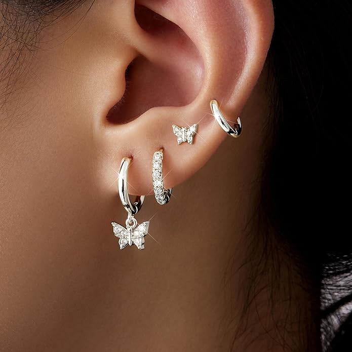 Small Gold Huggie Hoop Earrings Set for Women Men Hypoallergenic 14K Plated Stack Cartilage Earrings, Multiple Piercing Lightweight Mini Thin Cute Dainty Trendy Jewelry Set Christmas Gifts for Women