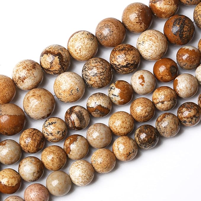 Natural Picture Jaspers Stone Beads Round Smooth Gemstones Loose Spacer Beads for Jewelry Making DIY Necklaces Bracelets 10mm 38pcs 15"