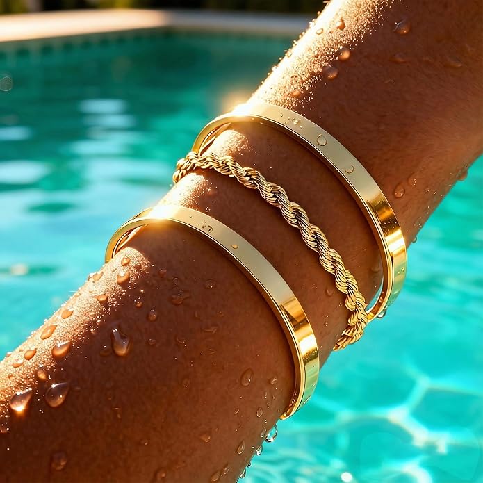 Gold Bangle Bracelets for Women, Non Tarnish Dainty 14K Gold Plated Cuff Bracelets Stackable for Women,Waterproof Bracelet Stack Gold Jewelry Gifts Trendy Adjustable Accessories