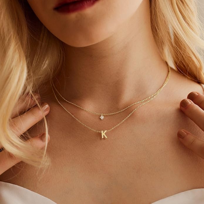 Layered Initial Necklaces for Women, 14k Gold Plated Letter Necklace Set Dainty Gold Initial Necklace Stack Cute Layering Choker Necklaces for Women Trendy Fashion Jewelry