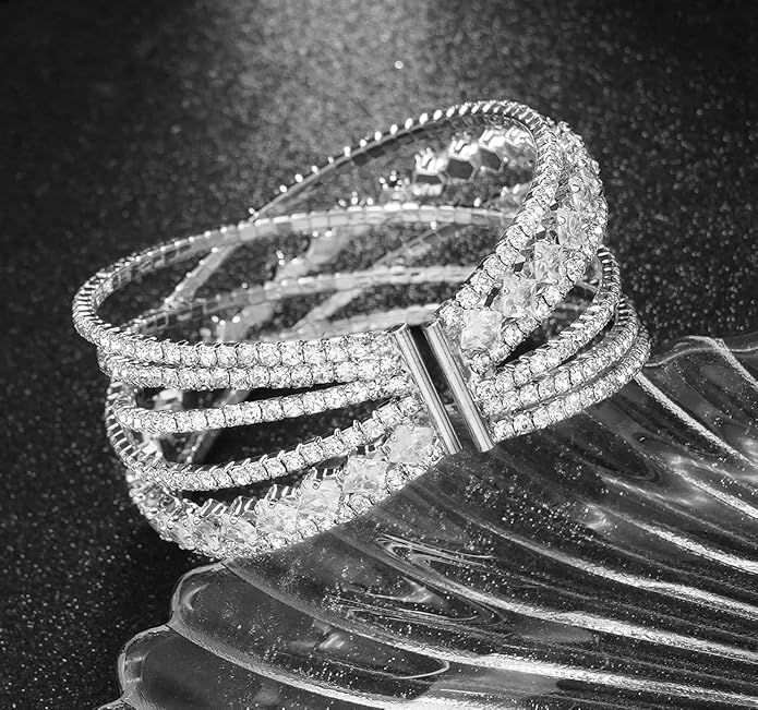 Rhinestone Bracelet Multilayer Cuff Bracelet Sparkling Crystal Layered Bridal Bracelets for Women