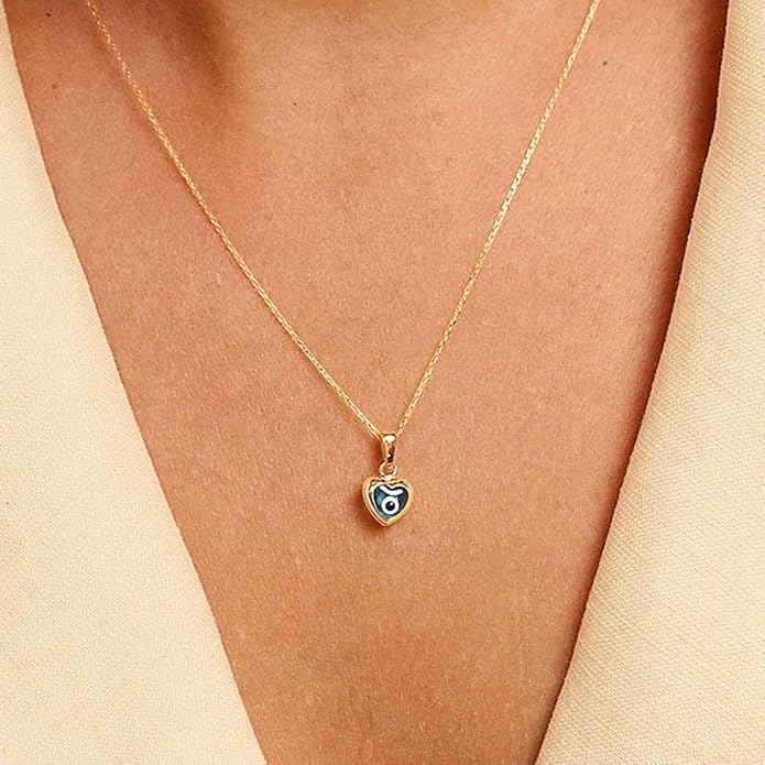 Evil Eye Necklace for Women 14K Gold Plated Delicate Necklaces Blue White CZ Diamond Pendant Necklace Cute Boho Tiny Evil Eye Lucky Protection Jewelry Gift for Women