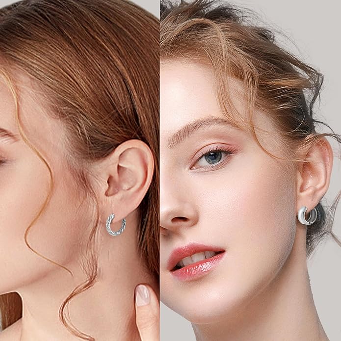 Wgoud 6 Pairs Gold Hoop Earrings Set for Women, 14K Gold Plated Hypoallergenic Lightweight Chunky Open Huggie Hoops Earrings Jewelry for Gifts.