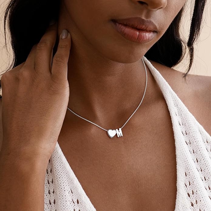 Valentines Day Gifts for Kids Women Teen Girls, 18K Gold Plated Letter A-Z Heart Initial Necklaces for Women Teen Girls Trendy Stuff Birthday Valentines Gifts for Her Mom Wife Jewelry