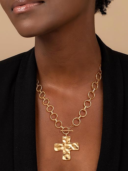 Chunky Gold Heart Necklace for Women，14K Gold Plated Puffy Heart Pendant Bold Chain Necklace with Toggle Clasp，Waterproof Non Tarnish Hypoallergenic Chunky Statement Jewelry Gift for Women