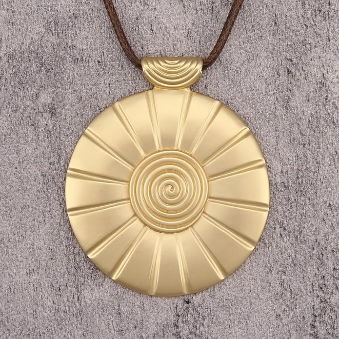 Boho Leather Necklace Women Bohemian Brown Circle Pendant Necklace Choker Long Necklaces for Women Boho Ring Large Pendant