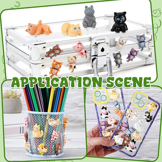 Giegxin 40 Pcs Cat Resin Charm Adorable Little Cat Miniature Figures Animal Flatback Cabochon Accessories Cute Embellishments Bulk for Jewelry Cellphone Case Scrapbooking Headband DIY Craft Making