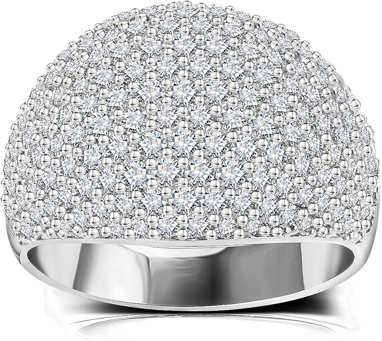 Hiyong Diamond Accent Dome Ring - Sliver Fashion Rings for women Big Hollow Women Wedding Band Cubic Zirconia Statement Rings for women 5-11