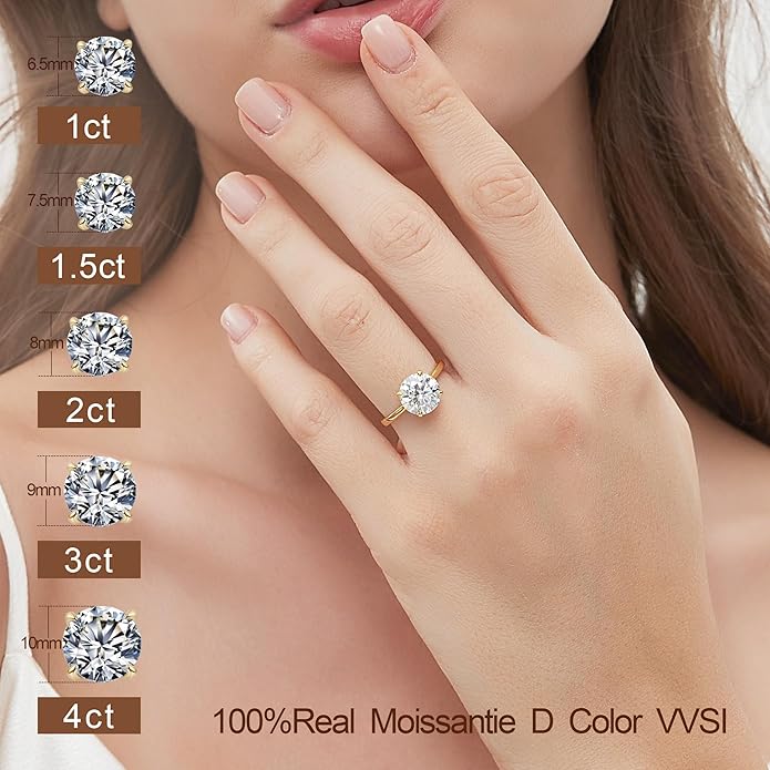 Moissanite Engagement Rings for Women,Promise Rings 925 Sterling Silver with 18K Yellow/White Gold Plated,D Color VVS1 Wedding Band Moissanite Ring 0.5/1/1.5/2/3/4CT