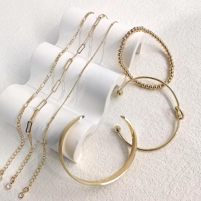 Gold Bracelets for Women 18k Gold Plated Bracelet Stack Bangle Cuff Bracelet Set for Women Non Tarnish Beaded/Paperclip/Cuban Link Chain Bracelets Jewelry for Women Trendy