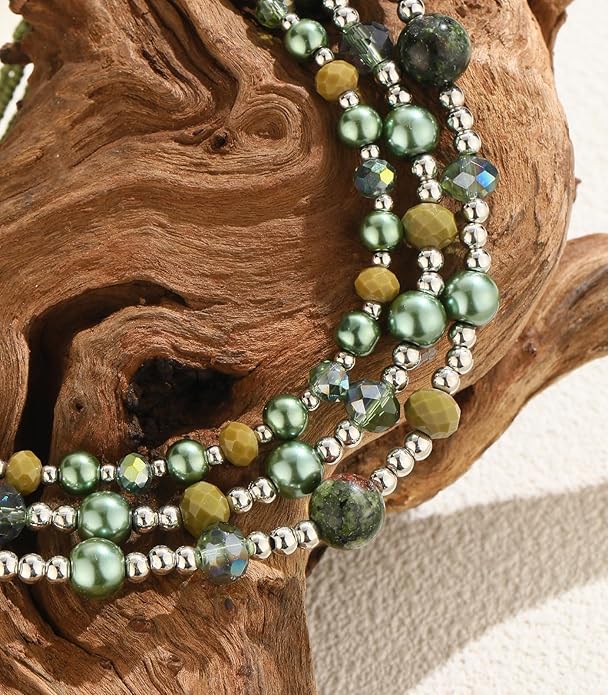Noessla Beaded Statement Necklaces for Women Layered Chunky Bead Necklace Fashion Costume Jewelry Gifts for Mom